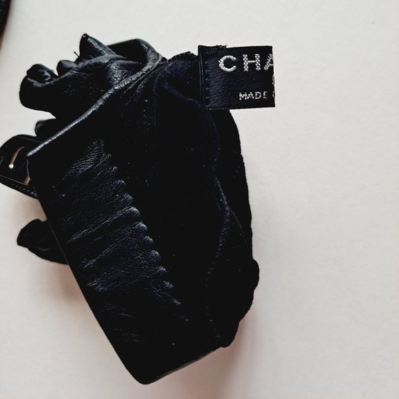 Chanel Lambskin Leather Black CC Quilted Fingerless Gloves Size 7 - Picture 6 of 12
